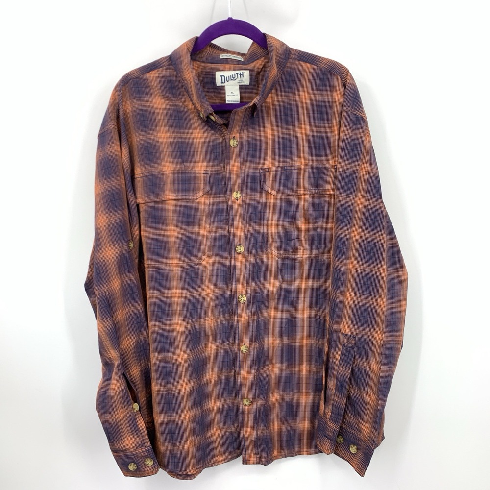 Duluth Trading Men XL Shirt‎ Button Down Top Blue Checkered Long Sleeve Nylon